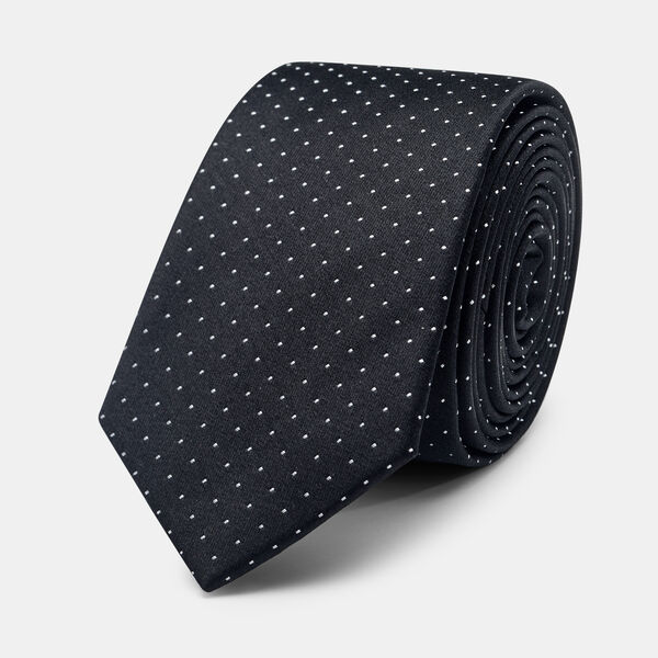 Biati Ultra Slim Micro Dot Silk Tie, Black/White, hi-res